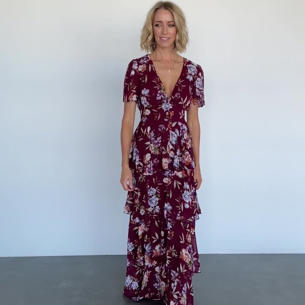 Baltic Born Montaigne Floral Burgundy Ruffle Maxi Dress sz XL NWT